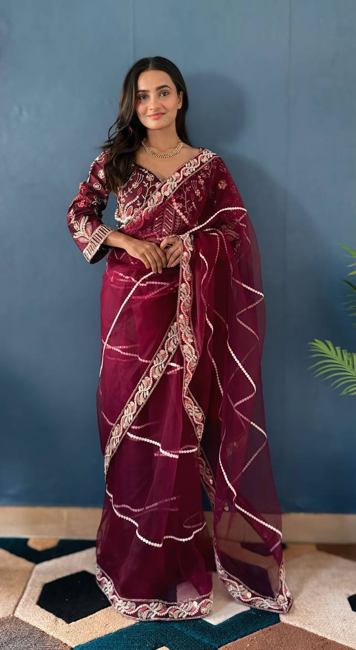 Wedding Wear Soft Net Saree With Heavy Pearl Work Blouse