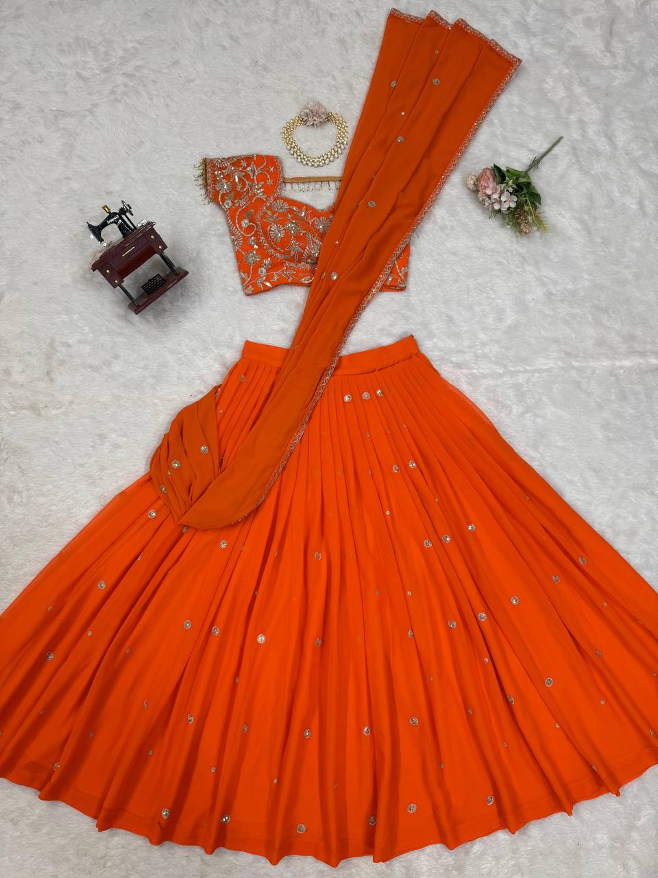 Orange Color Georgette Lehenga Saree