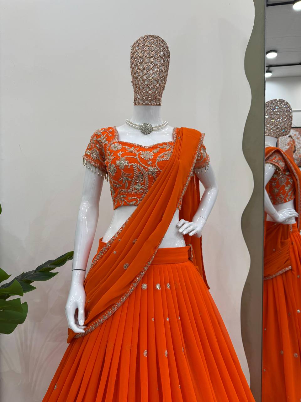 Orange Color Georgette Lehenga Saree