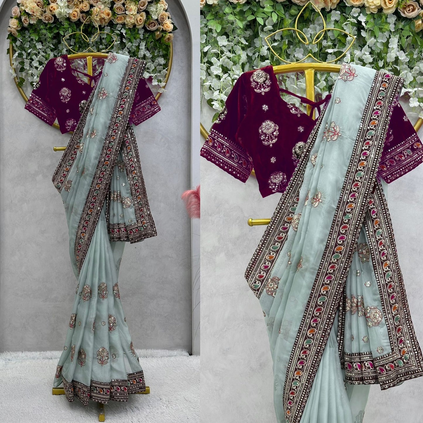 Avani : Wedding Wear Organza Silk Saree With Velvet Blouse