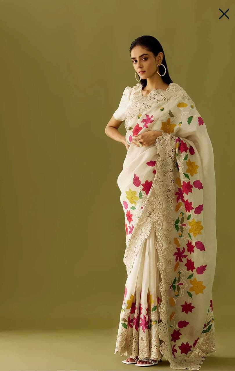 Soft Organza Silk With Beautiful Heavy Multi Thread Work C-Pallu Saree