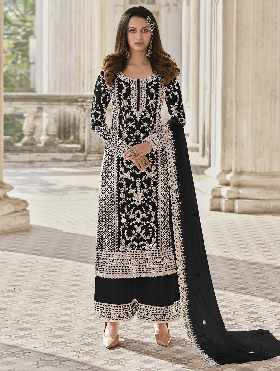 Black Color Soft Net Semi Stitched Salwar Suit