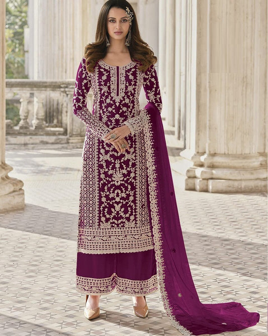 Hit Wine Color Soft Net Semi Stitched Salwar Suit