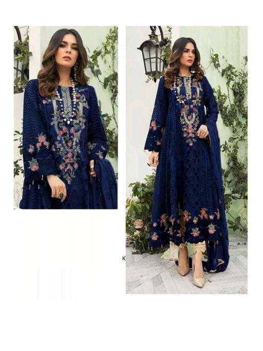 Blue Color Straight Cut Semi Stitched Embroidered Salwar Suit