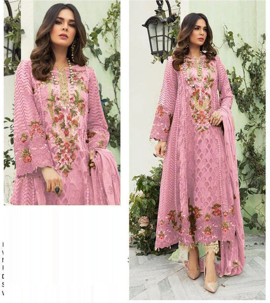 Pink Color Straight Cut Semi Stitched Embroidered Karachi Style Suit