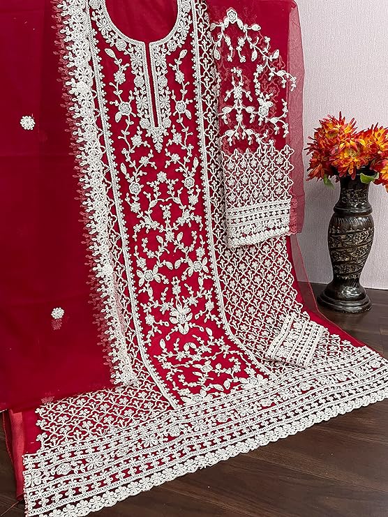 Maroon Color Soft Net Semi Stitched Salwar Suit