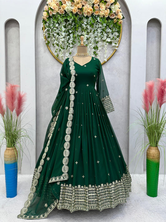 Party Wear Green Stitched Salwar Suit Set