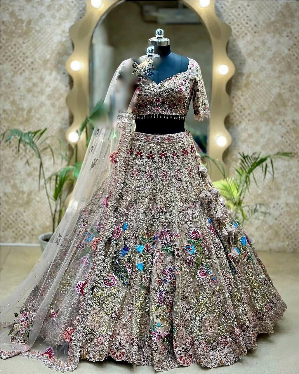 Wedding Wear Organza Silk Peacock Work Lehenga Choli