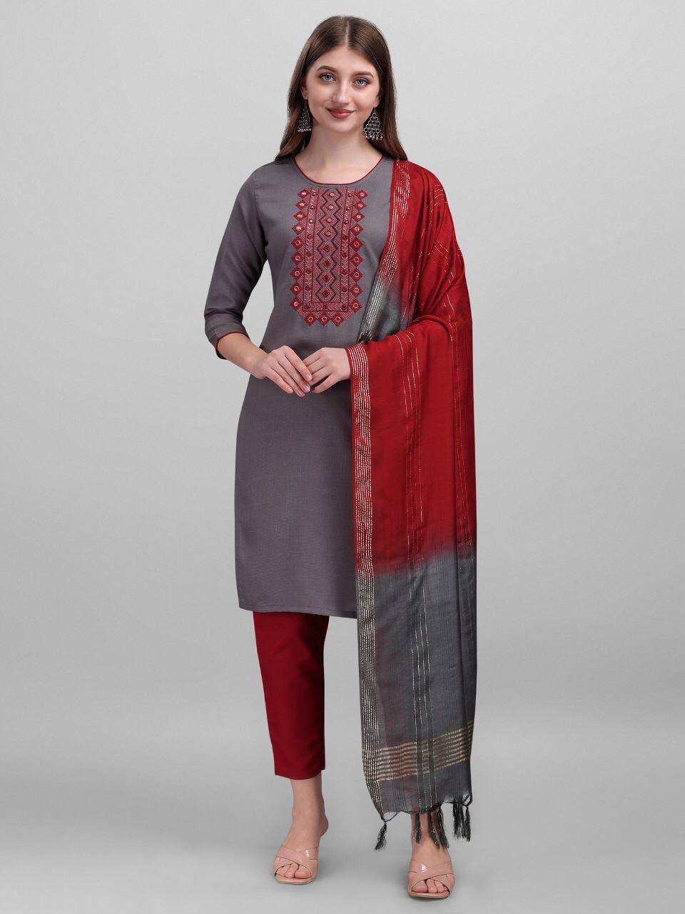 Office Wear Fully Stitched Ethnic Salwar Suit Set  With Dupatta For Girls