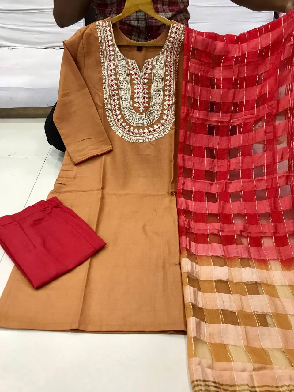 Wedding Wear Fully Stitched Ethnic Salwar Suit Set  With Dupatta For Girls