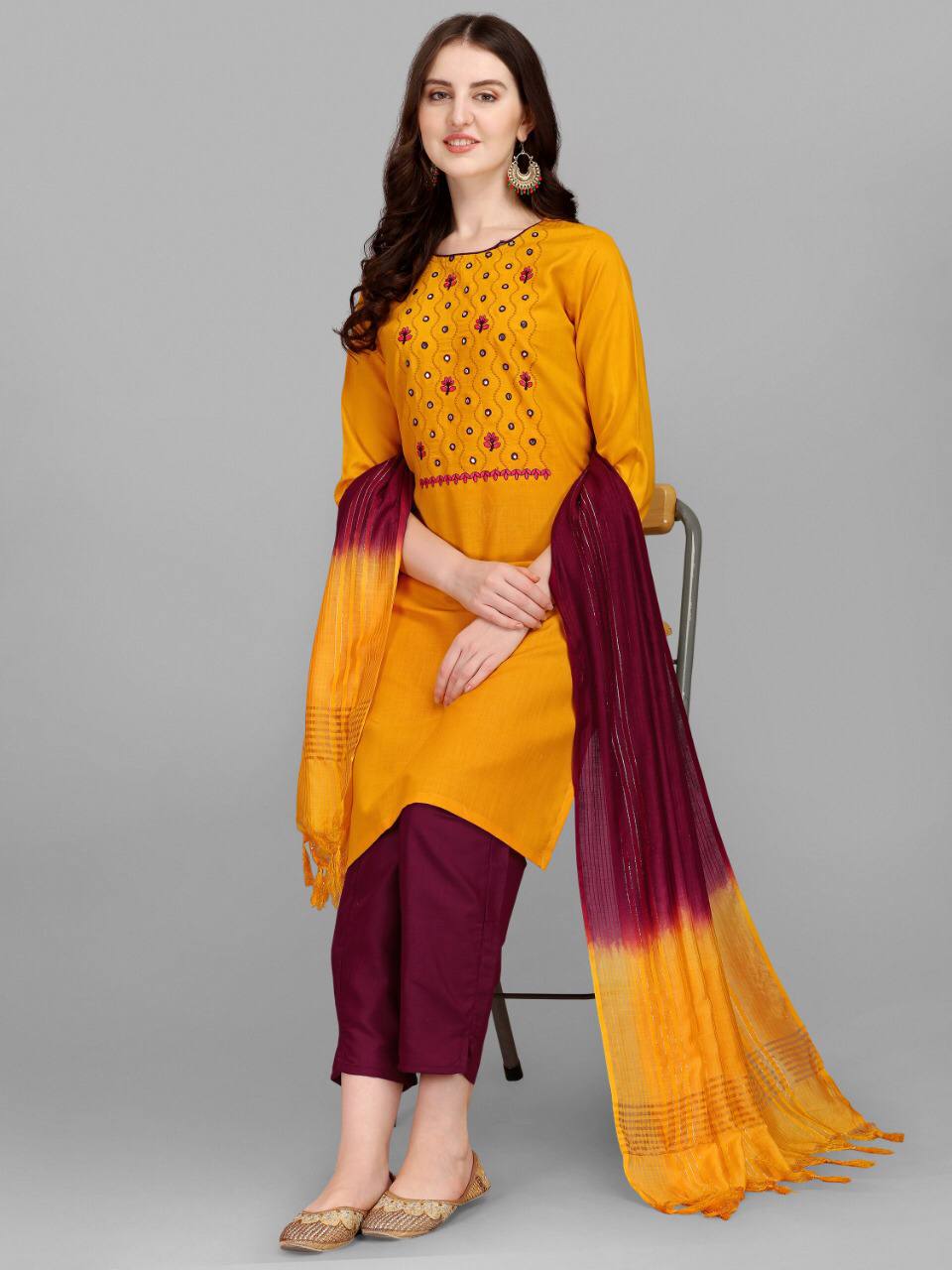 Daily Wear Fully Stitched Ethnic Salwar Suit Set  With Dupatta For Girls