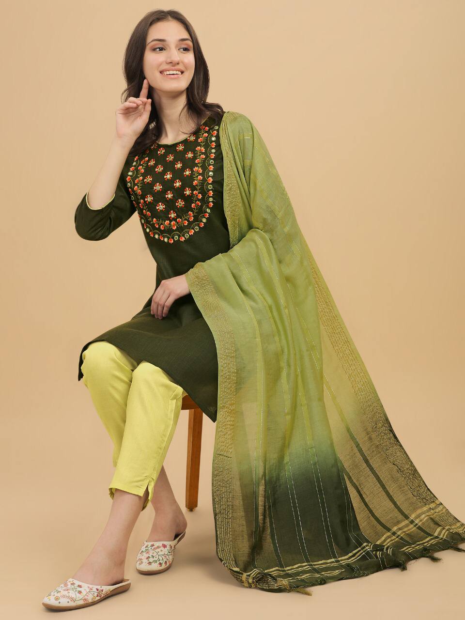 Daily Wear Fully Stitched Ethnic Salwar Suit Set  With Dupatta For Girls