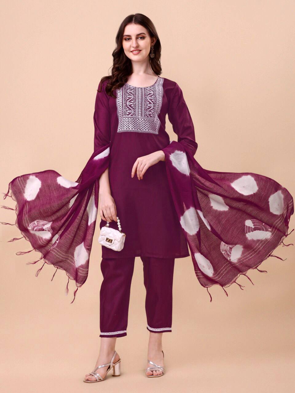 Fully Stitched Ethnic Salwar Suit Set  With Dupatta For Girls