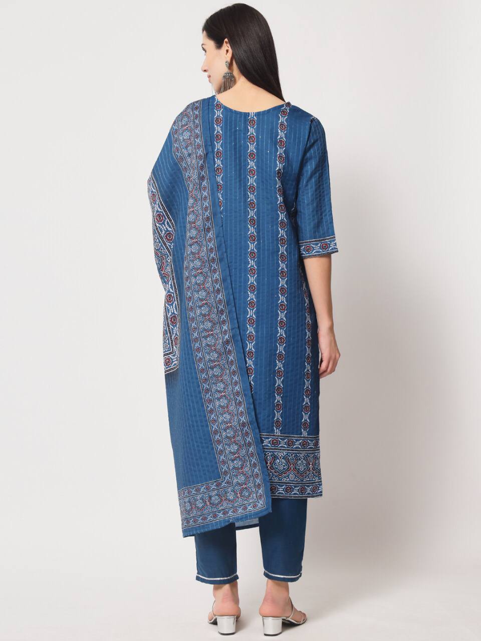 Blue Cotton Ready to Wear Kurta Pant with Dupatta_ All Size