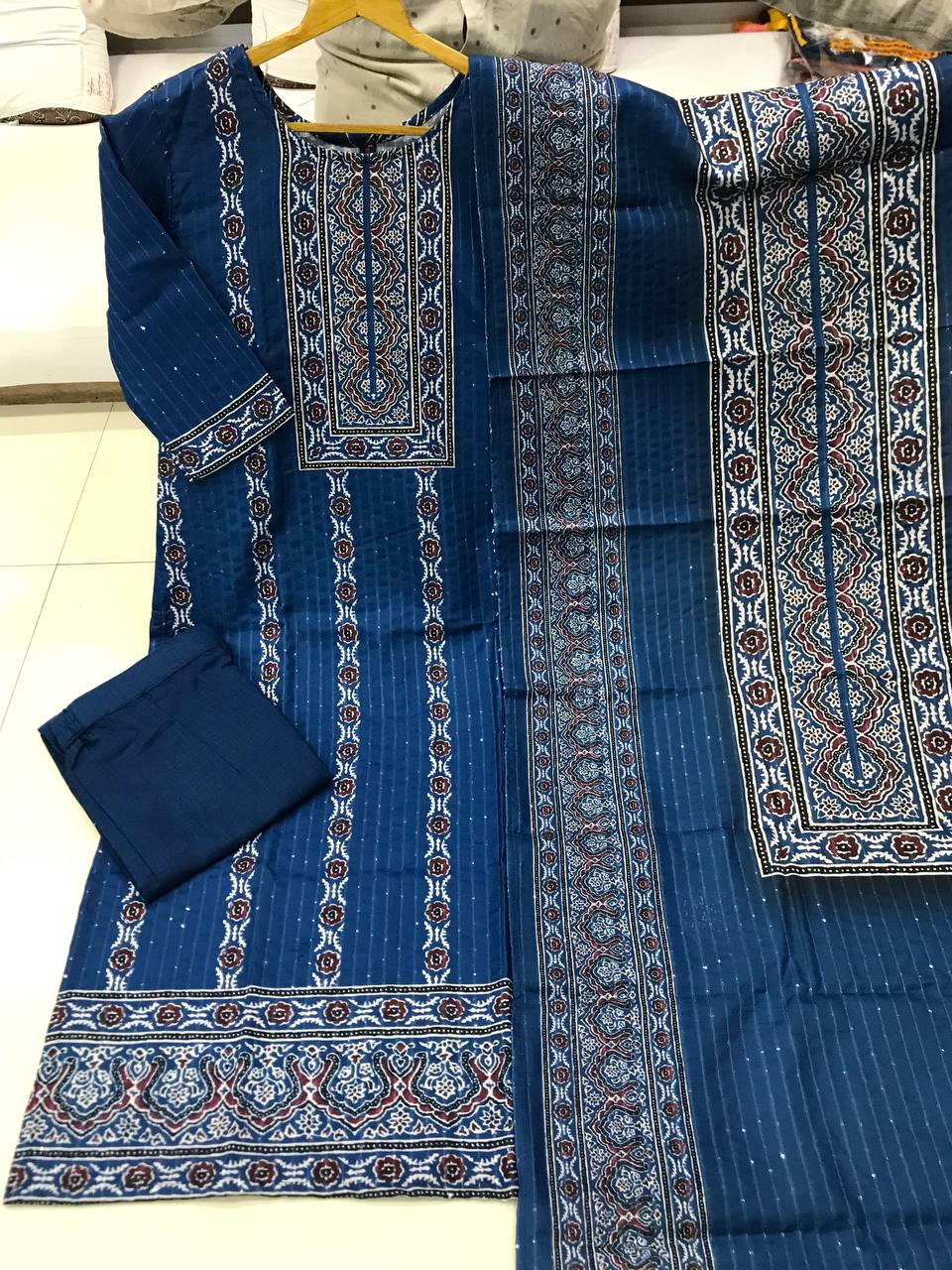 Blue Cotton Ready to Wear Kurta Pant with Dupatta_ All Size