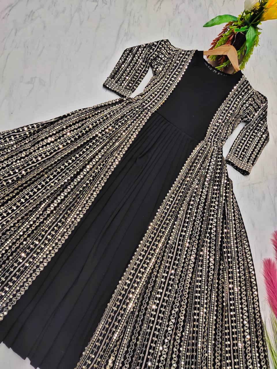 Black Color Georgette Gown Free Size XL