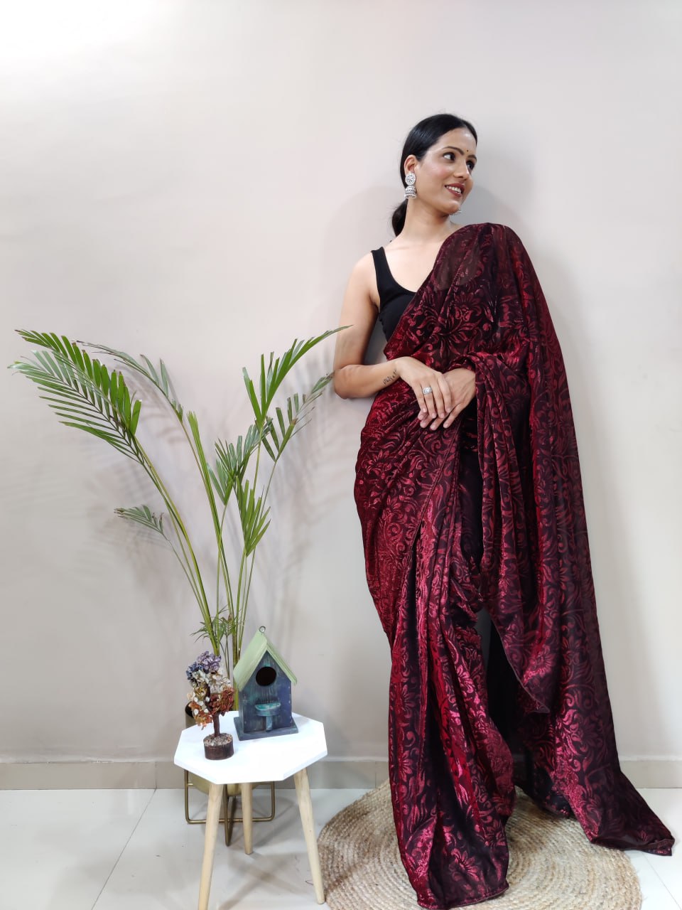 Designer Maroon Color Heavy Knitting Fabric Saree Blouse