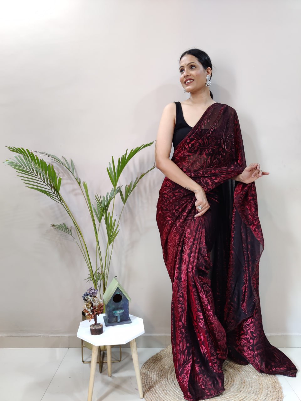 Buy online Women's Self Design Maroon Colored Saree With Blouse from ethnic  wear for Women by Charupama Creation for ₹949 at 53% off | 2024 Limeroad.com
