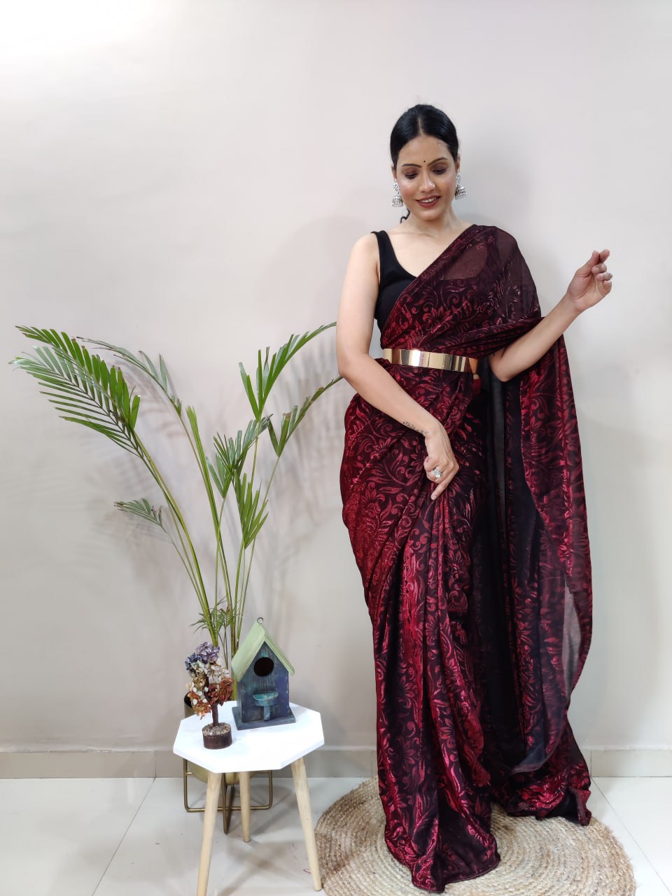 Maroon Brocade Saree Blouse