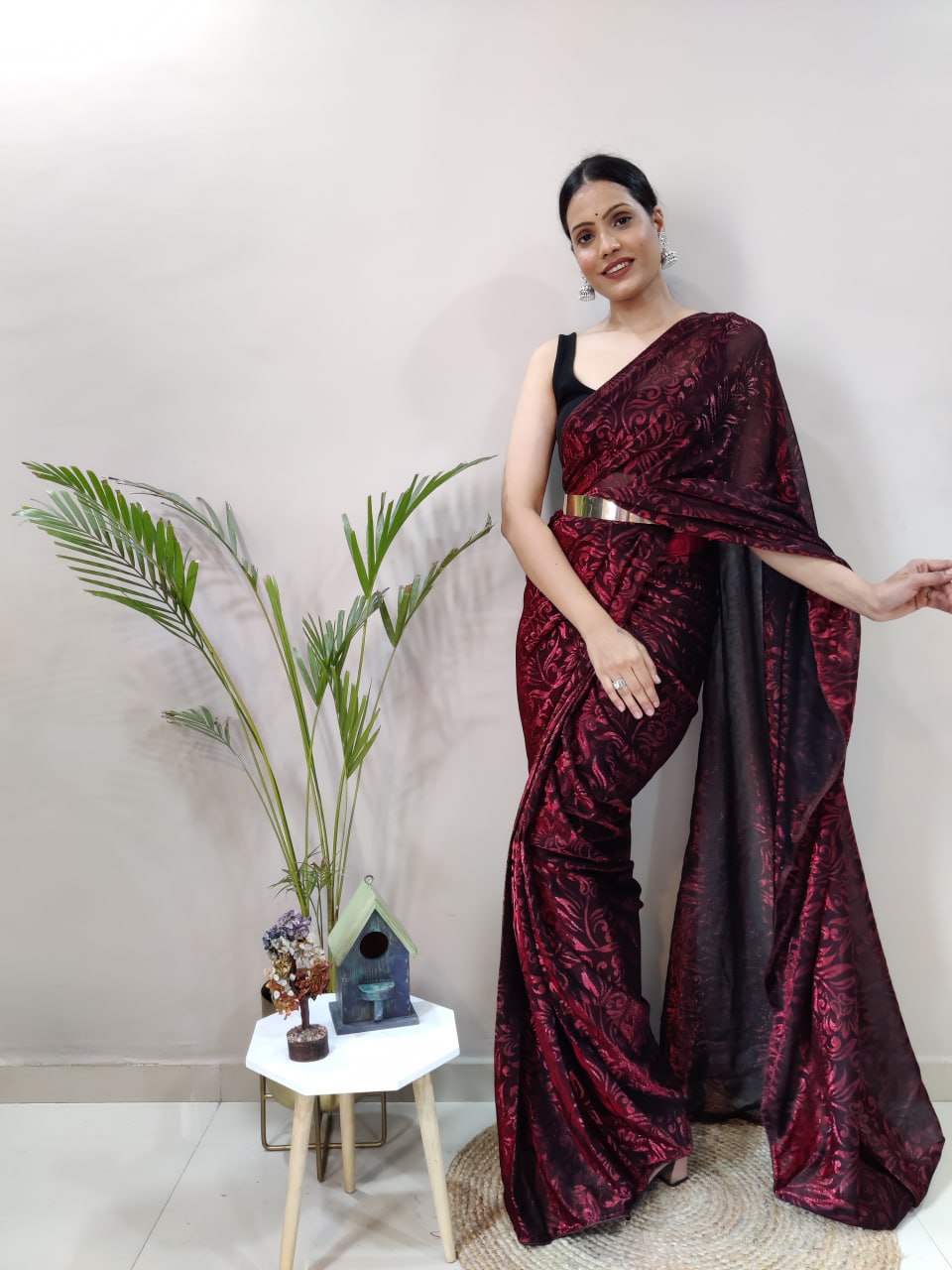 Desirable Burgundy Soft Silk Saree – Zariknyaa