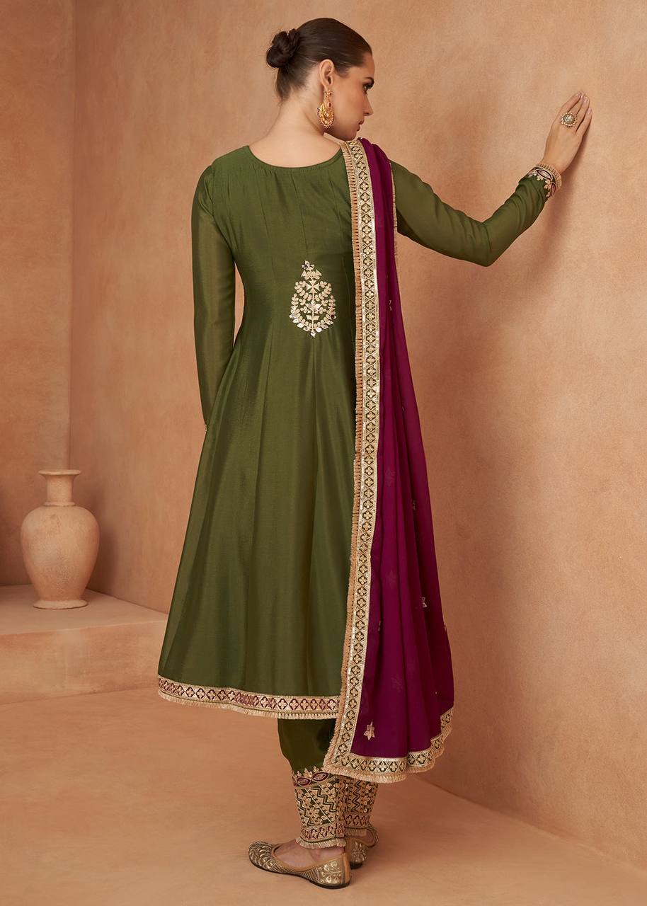 New Designer Green Salwar Suit Chinon Fabric For Women