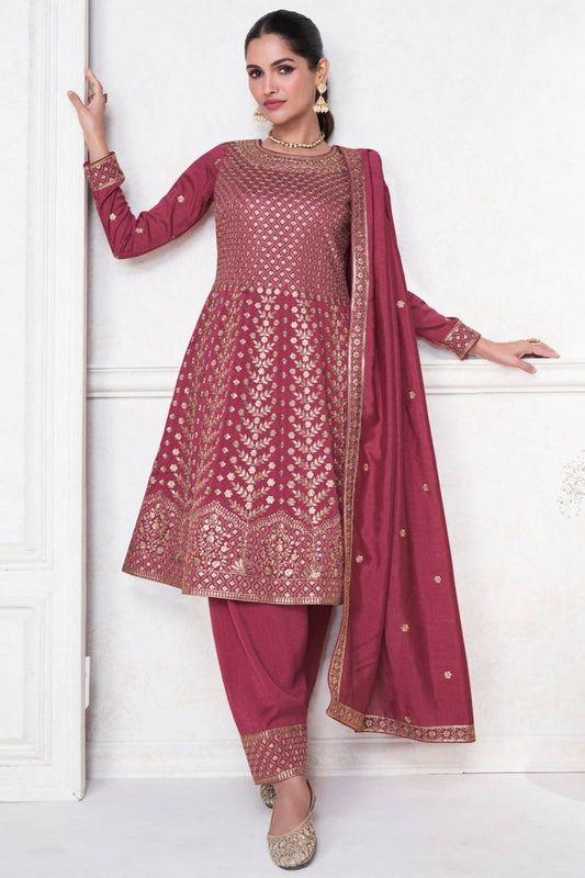 New Designer Pink Salwar Suit Vichitra Fabric For Women
