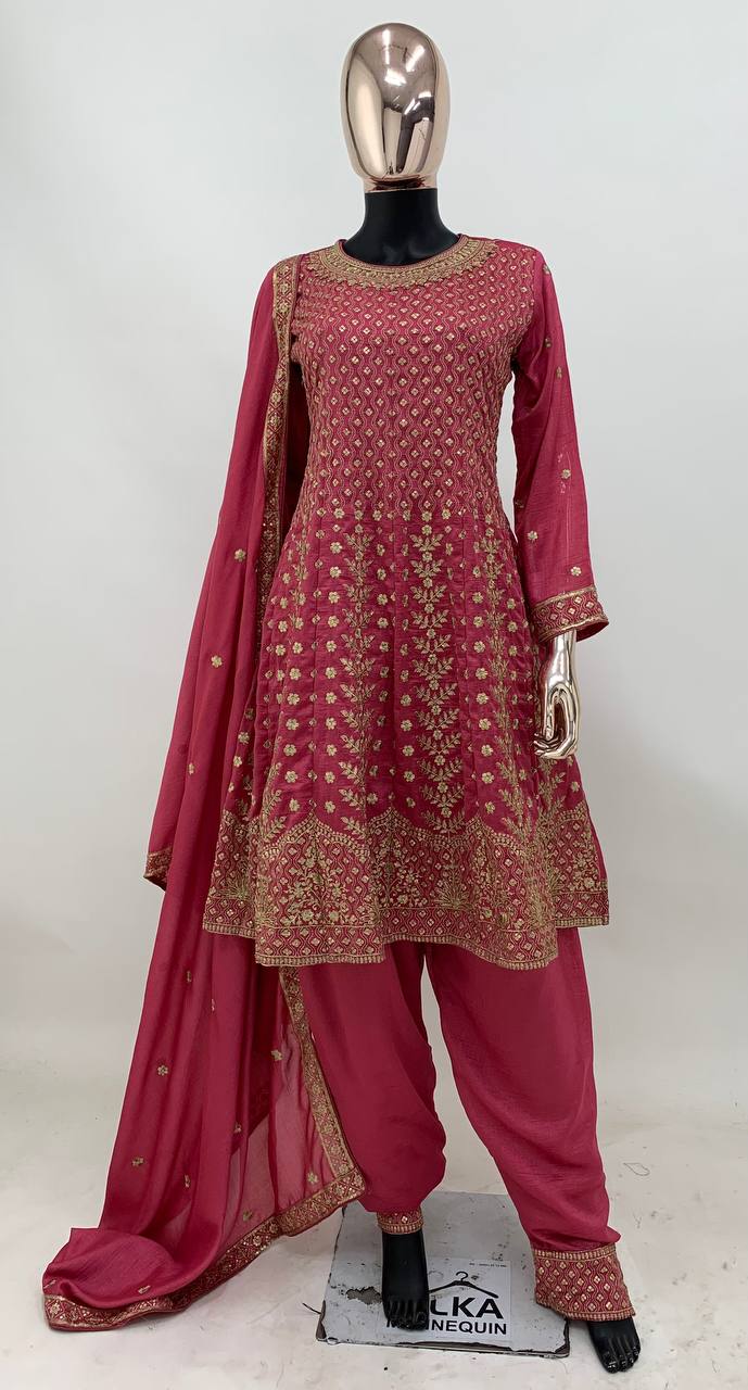 New Designer Pink Salwar Suit Vichitra Fabric For Women