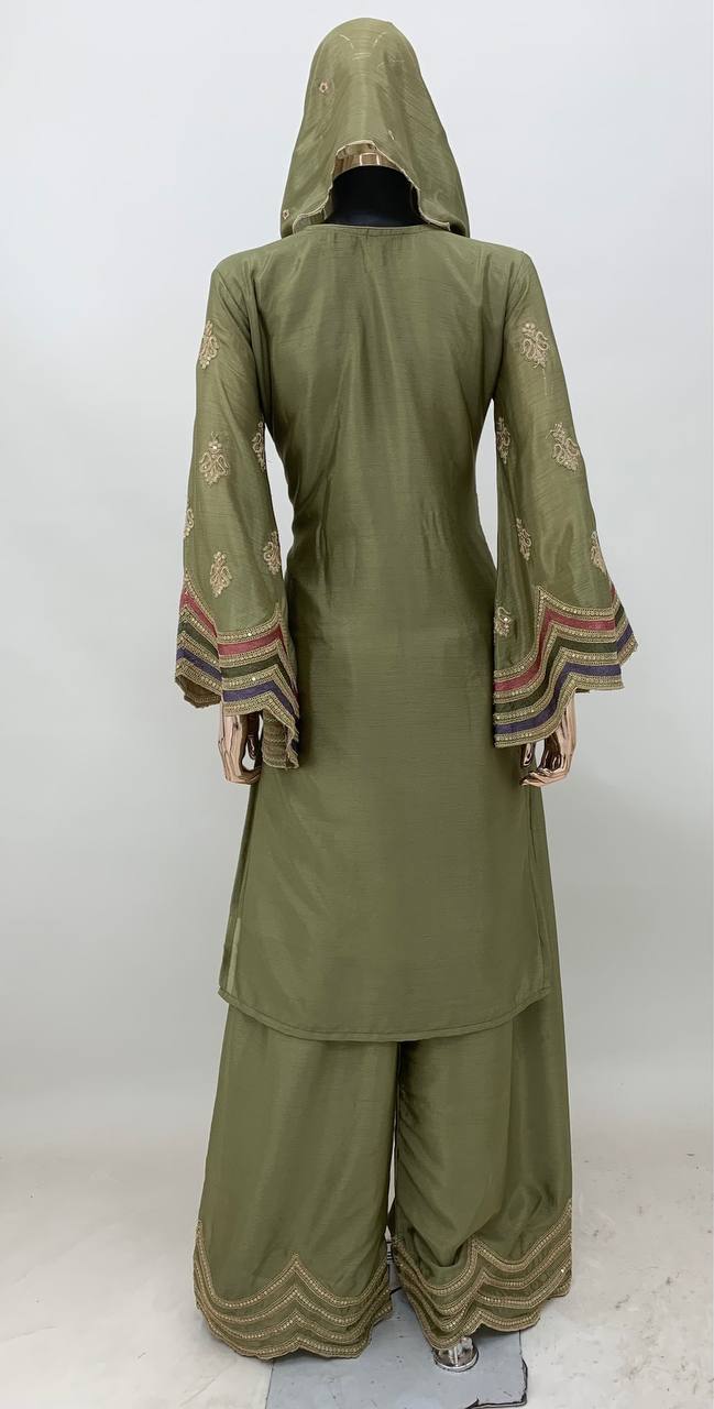 Latest Attractive Green Salwar Suit Chinon Fabric For Women