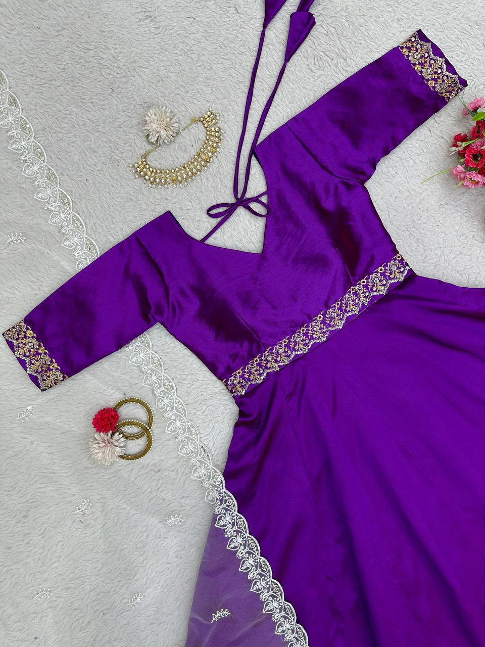 Attracrive Tranding Purple Colour Long Flair Gown