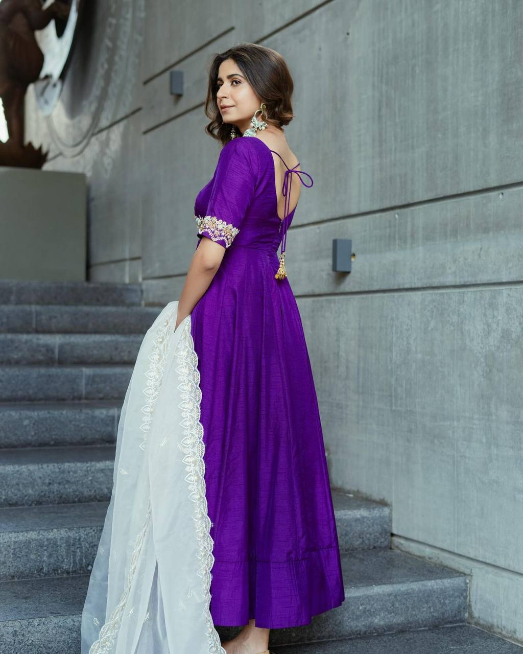 Attracrive Tranding Purple Colour Long Flair Gown
