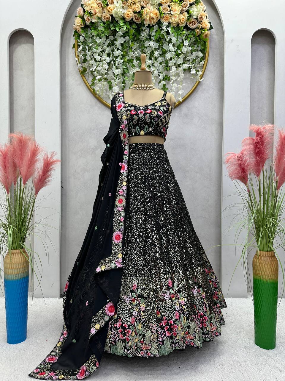 Black Color Georgette Sequence Work Lehenga Choli For Wedding Wear For Woman