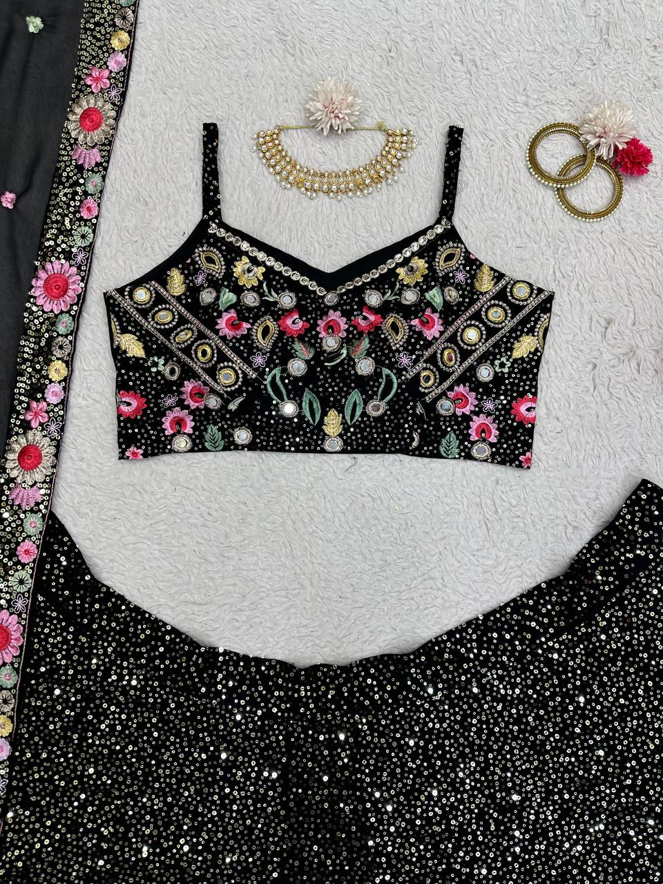 Black Color Georgette Sequence Work Lehenga Choli For Wedding Wear For Woman