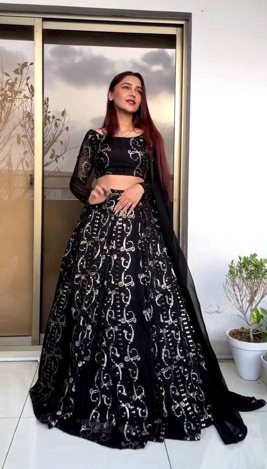 Traditional Black Color Georgette Lehenga Choli