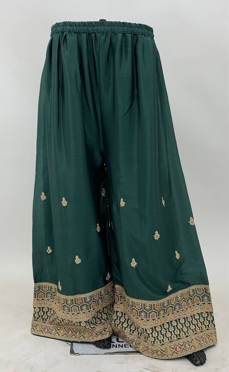 Green Color Chinon Embroidered Fully Stitched Sharara Suit