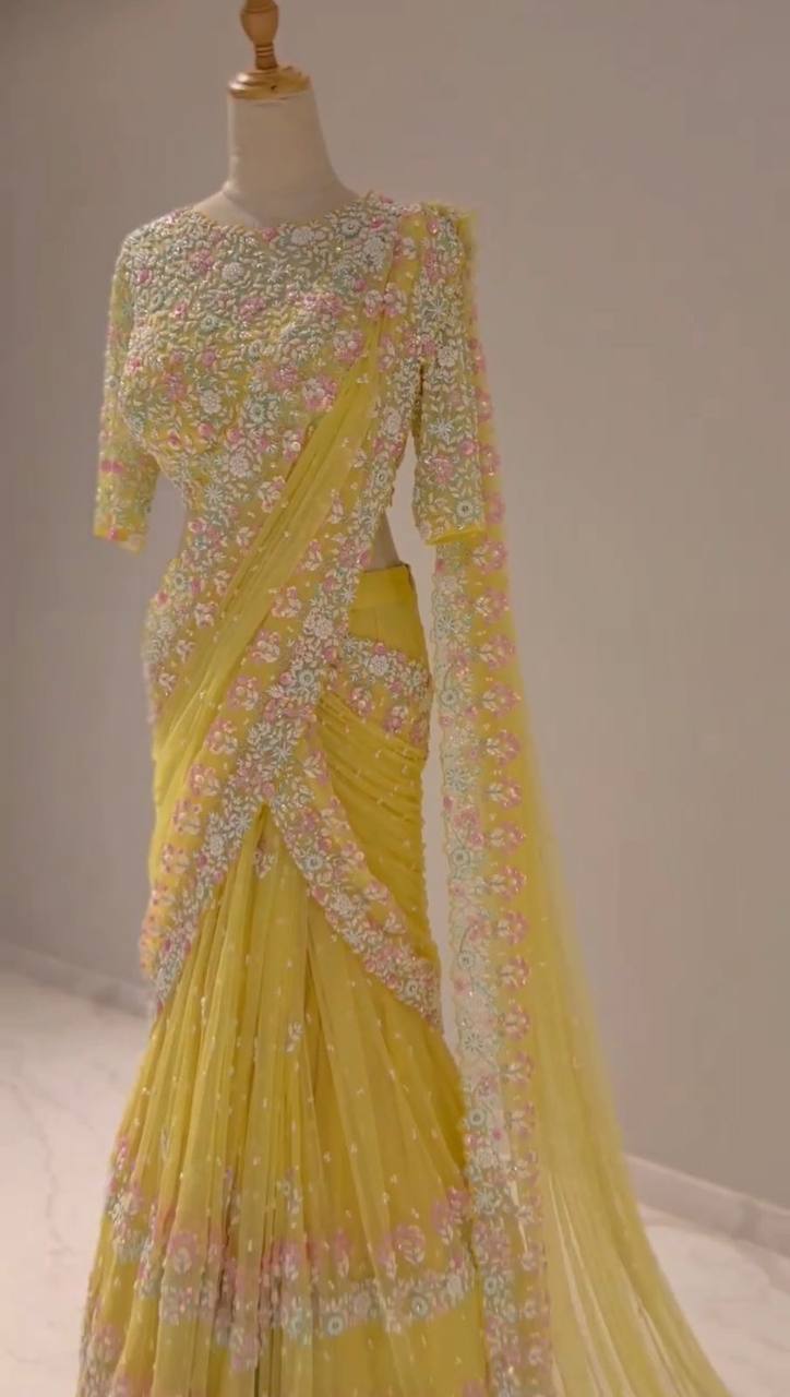 Party Wear Soft Net With Pearl Work Saree For Women