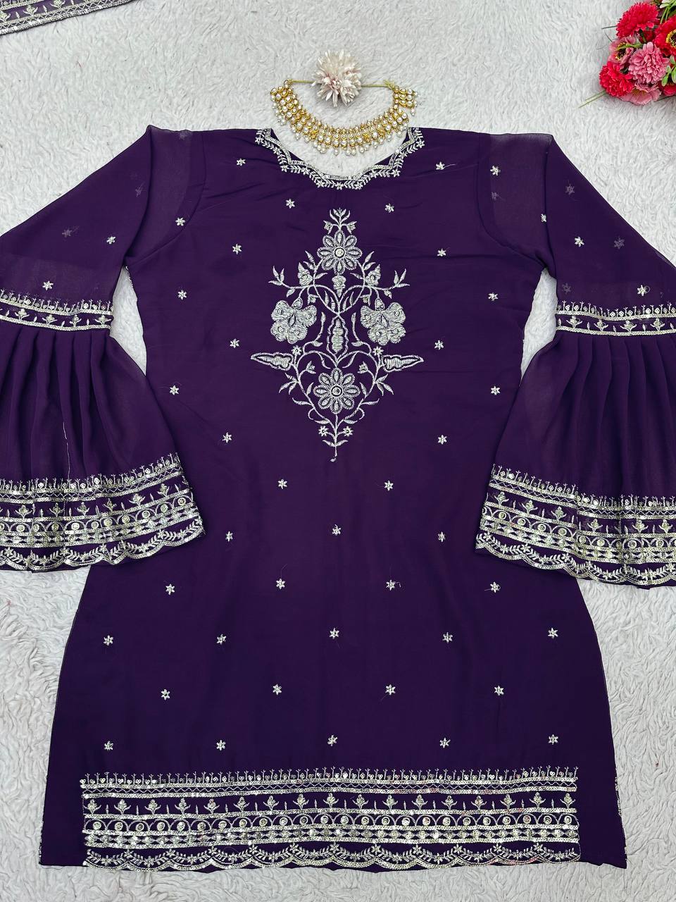 Attractive Georgette Fabric Fully Stitched Sharara Suit