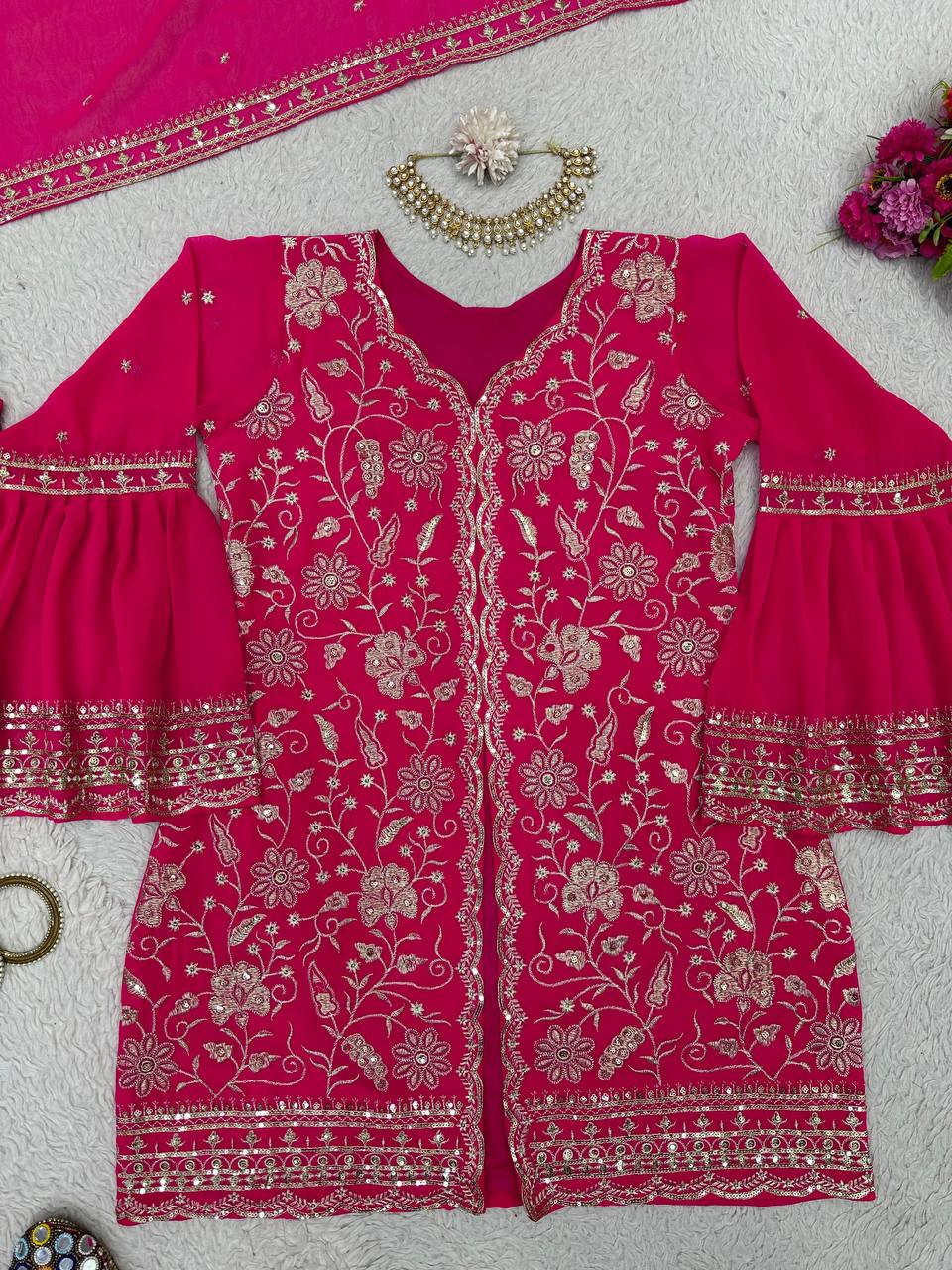 Attractive Georgette Fabric Fully Stitched Sharara Suit