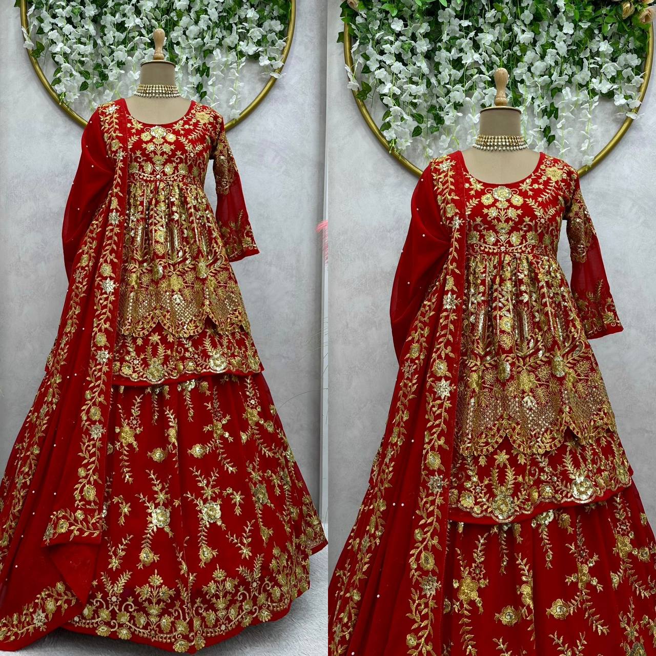 Designer Red Colour Heavy Georgette Fabric Thread And Sequence Work Lehenga With Dupatta