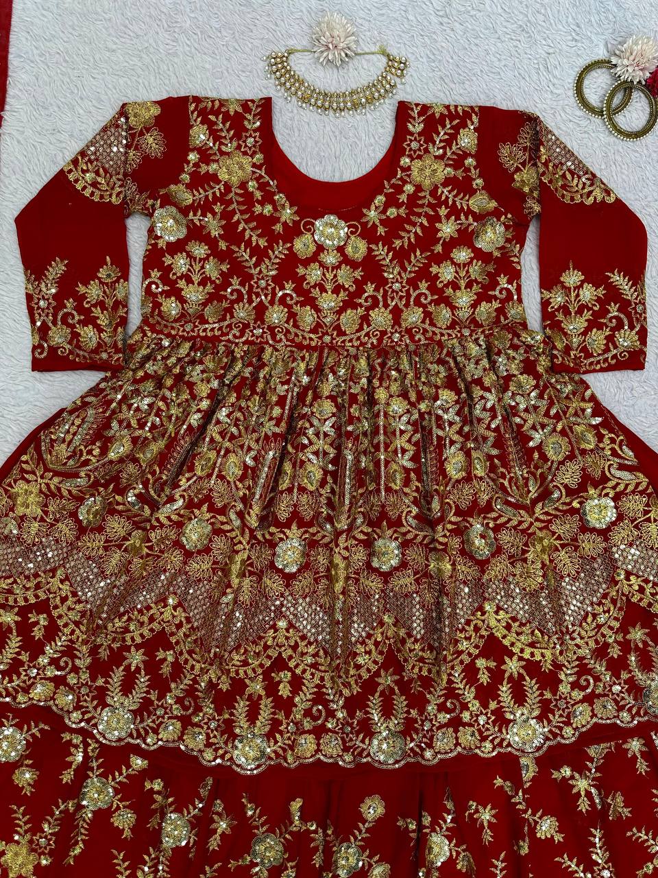 Designer Red Colour Heavy Georgette Fabric Thread And Sequence Work Lehenga With Dupatta