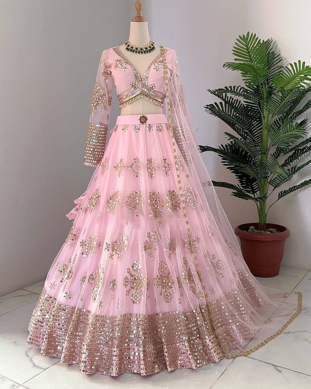 Pink Colour Butterfly Net With Thread & Sequence Work Lehenga Choli