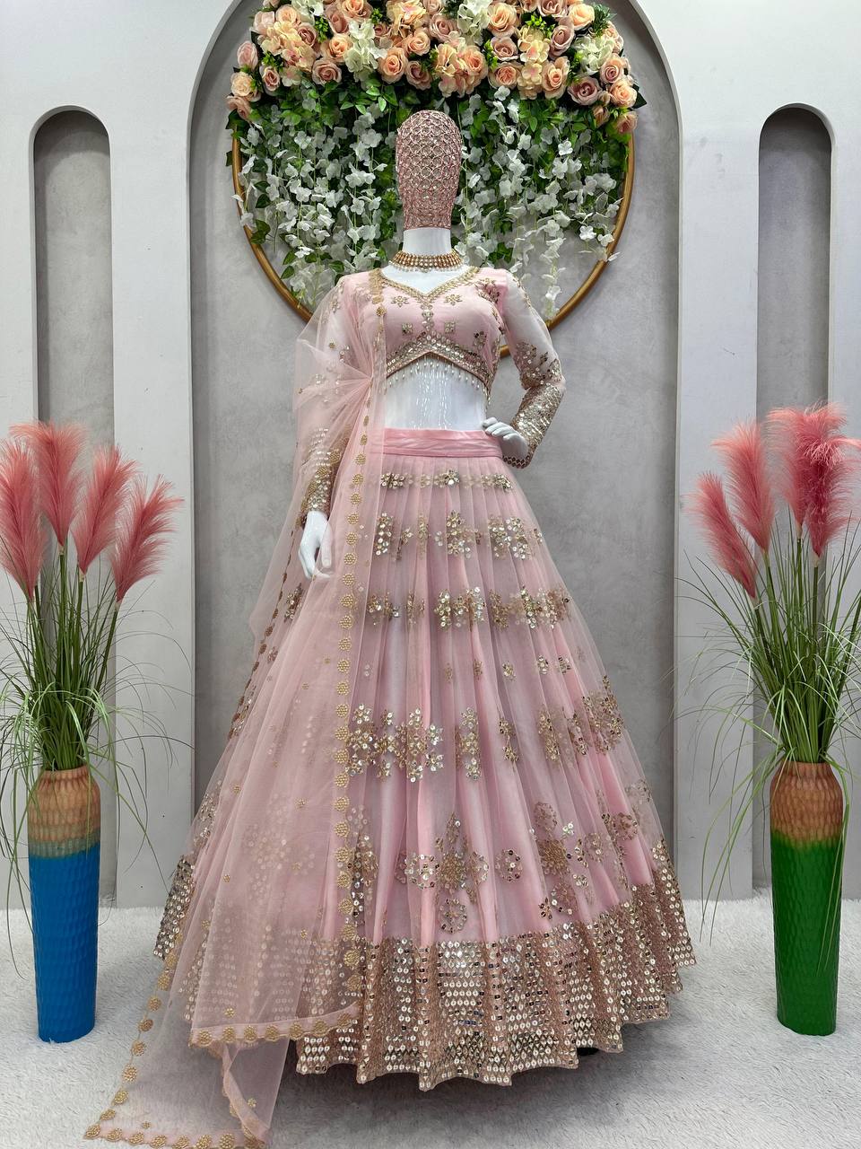 Pink Colour Butterfly Net With Thread & Sequence Work Lehenga Choli