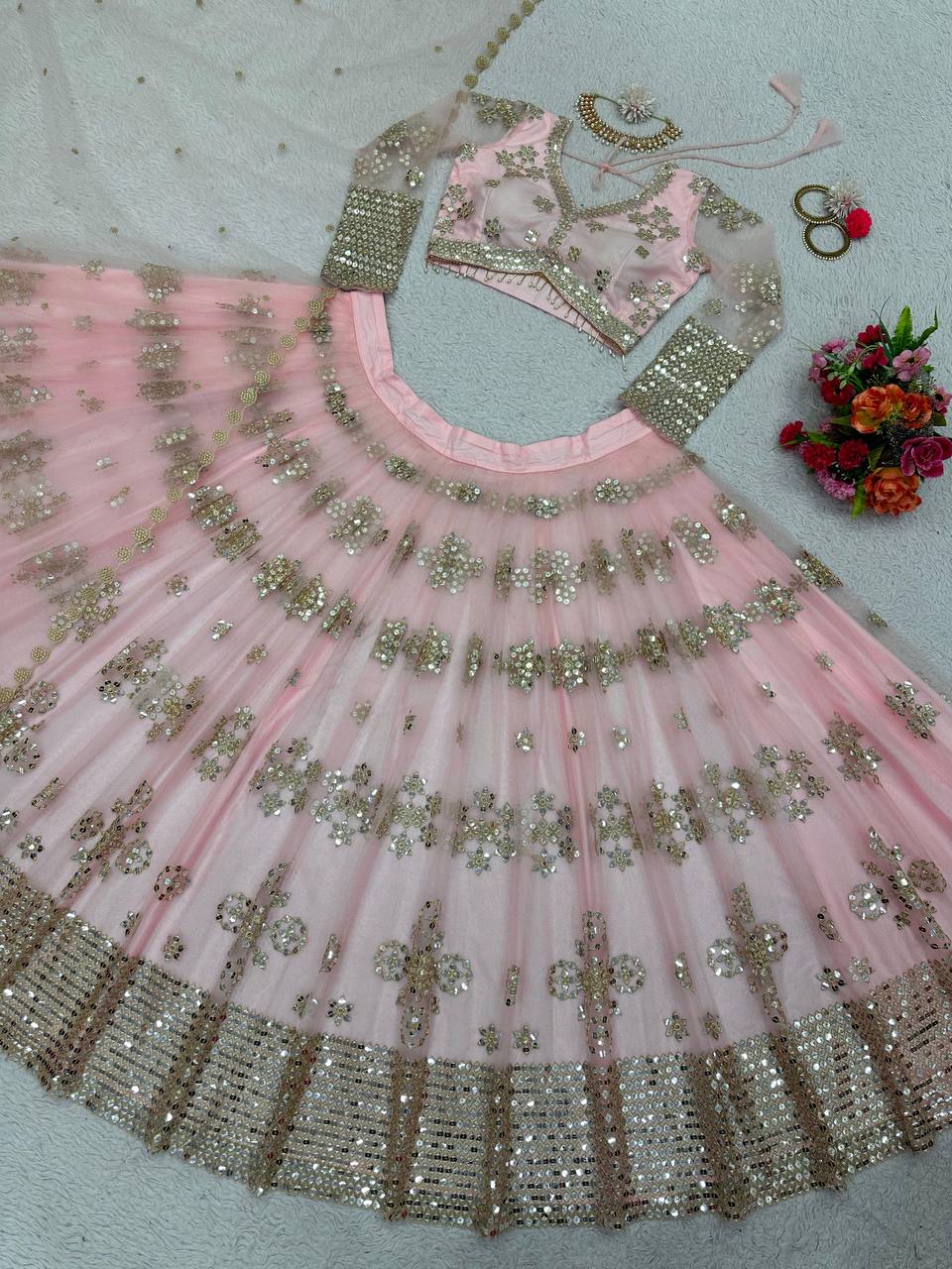 Pink Colour Butterfly Net With Thread & Sequence Work Lehenga Choli