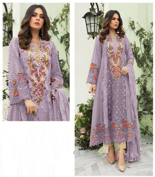 Lavender Color Straight Cut Semi Stitched Suit