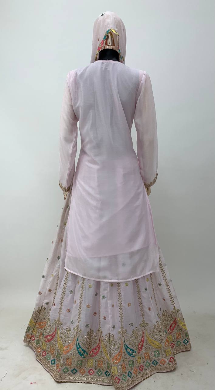 Beautiful Light Pink Colour Chinon Fabric Embroidery Work Fully Stitched Suit