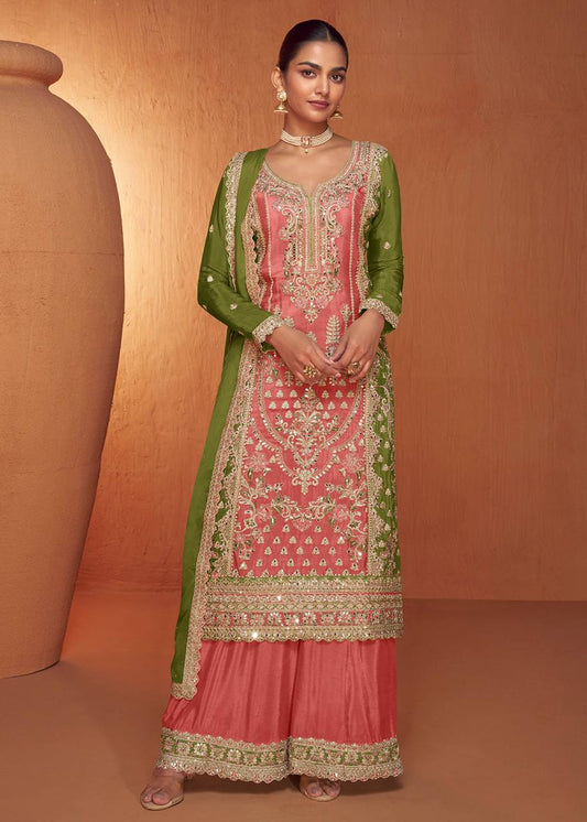 Wedding Wear Chinon Fabric Embroidery Work Fully Stitched Salwar Suit