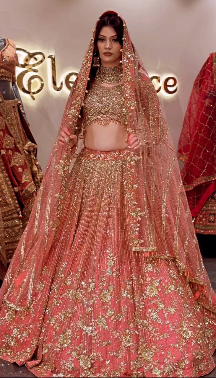 Wedding Wear Baby Pink Colour Embroidery Sequence Design Work Lehenga Choli