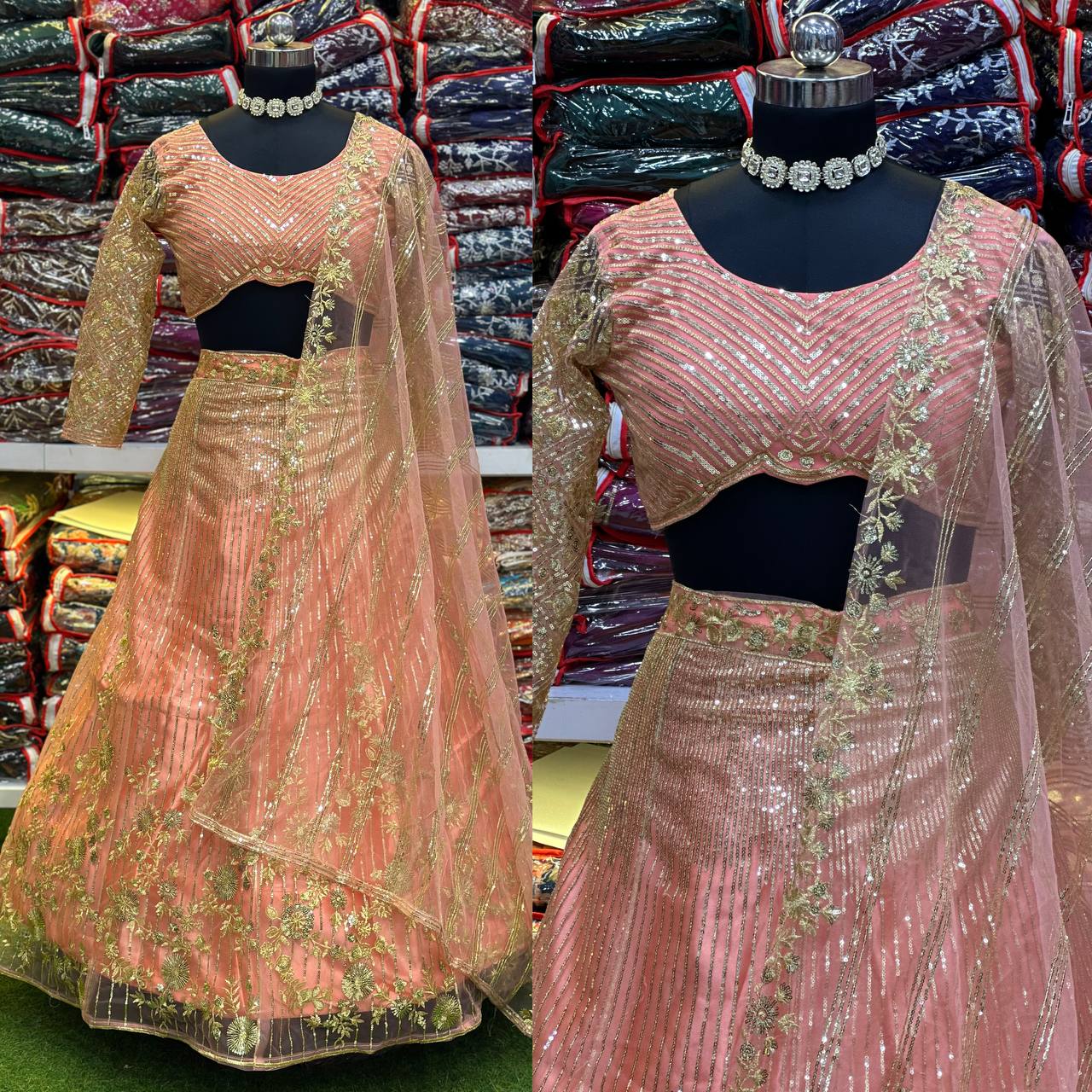 Wedding Wear Baby Pink Colour Embroidery Sequence Design Work Lehenga Choli