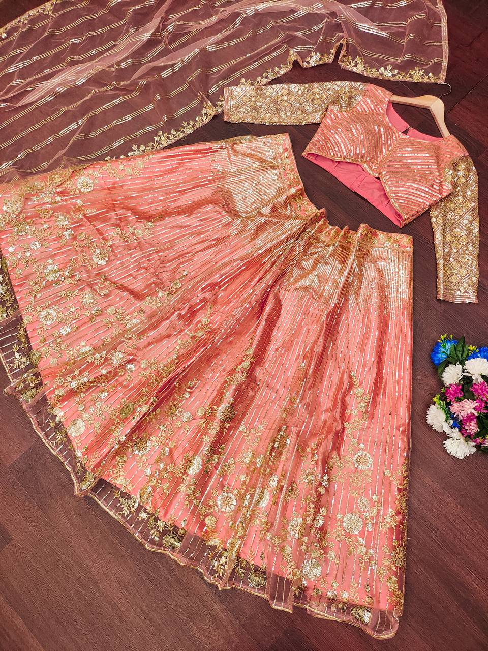 Wedding Wear Baby Pink Colour Embroidery Sequence Design Work Lehenga Choli