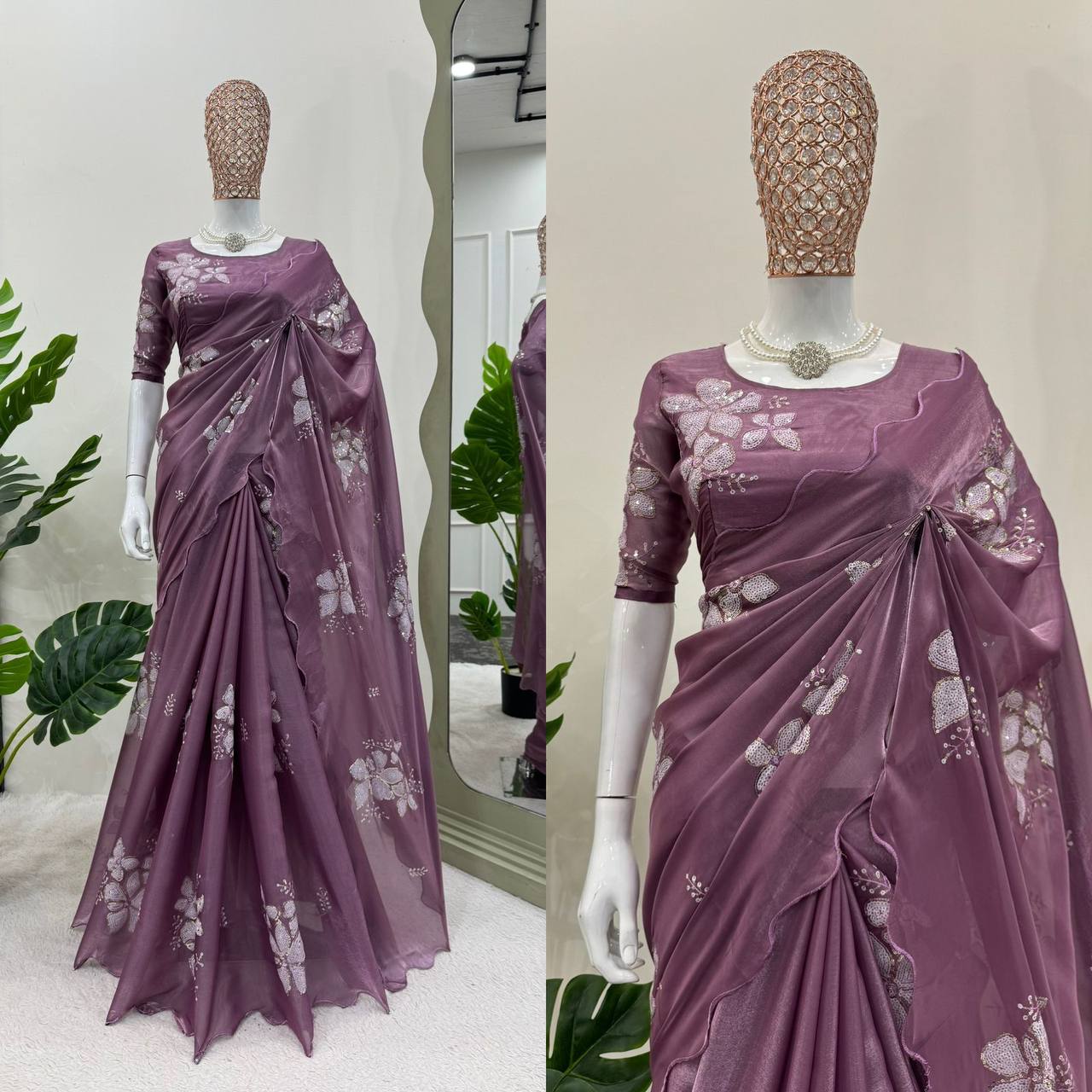 Uniqueness Jimmi Chu Silk Sequence Embro Work Saree