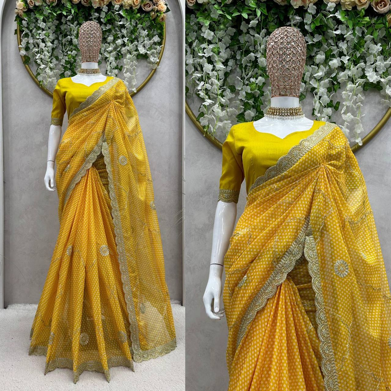 Designer Tibby Silk Digital Printing Thread Lace Work Saree